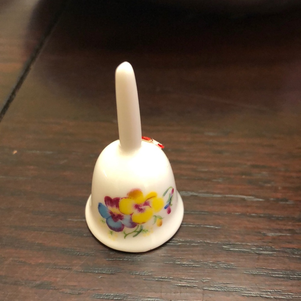 Miniature bone China bell with painted pansies